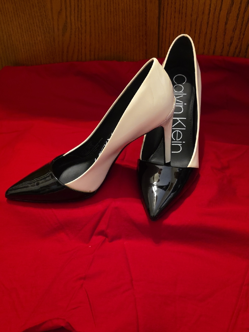 Calvin Klein Black And White Patent Leather Heels